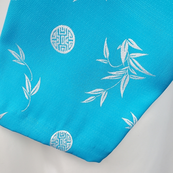 Aqua Blue and Silver Floral Cheongasm Maxi Long Sleeve Dress - Picture 11 of 15